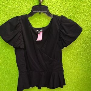 Express Black Puff Sleeve Ruffled Blouse